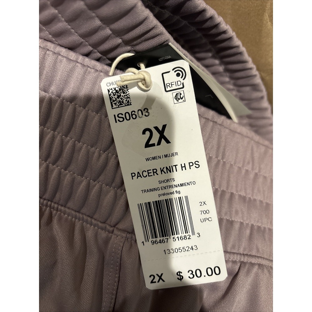 Adidas Womens Pacer 3 Stripes Knit High Shorts 3" Inseam Purple Plus Sz 2X NEW - Picture 7 of 9